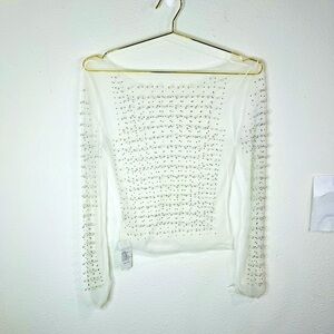Sheer Mesh Rhinestone Crop Top Medium Party Clubwear Glam Look